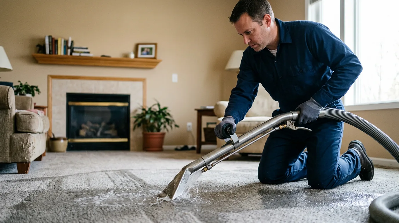 Water damage restoration technician working near Harlan, IA